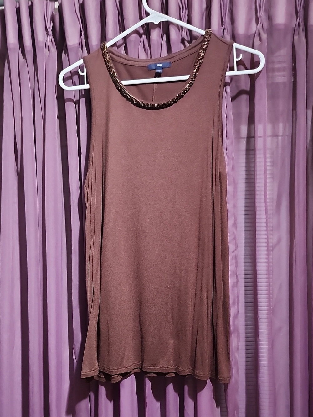 GAP Brown Beaded Sleeveless Shell Top M